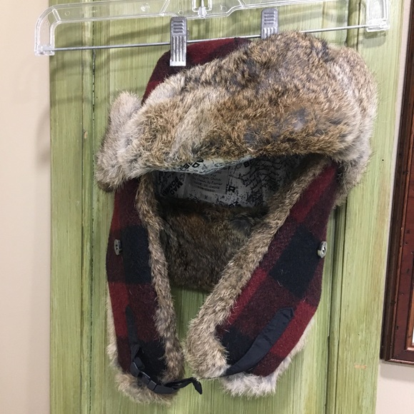 Mad Bomber Red and Black Plaid Rabbit Fur Lined Adjustable Unisex Child Size - Picture 1 of 12